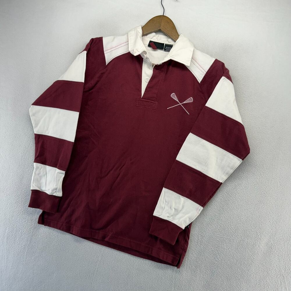 Vintage Pennant Rugby Shirt Mens XS Red White Colorblock Striped Lacrosse 90s